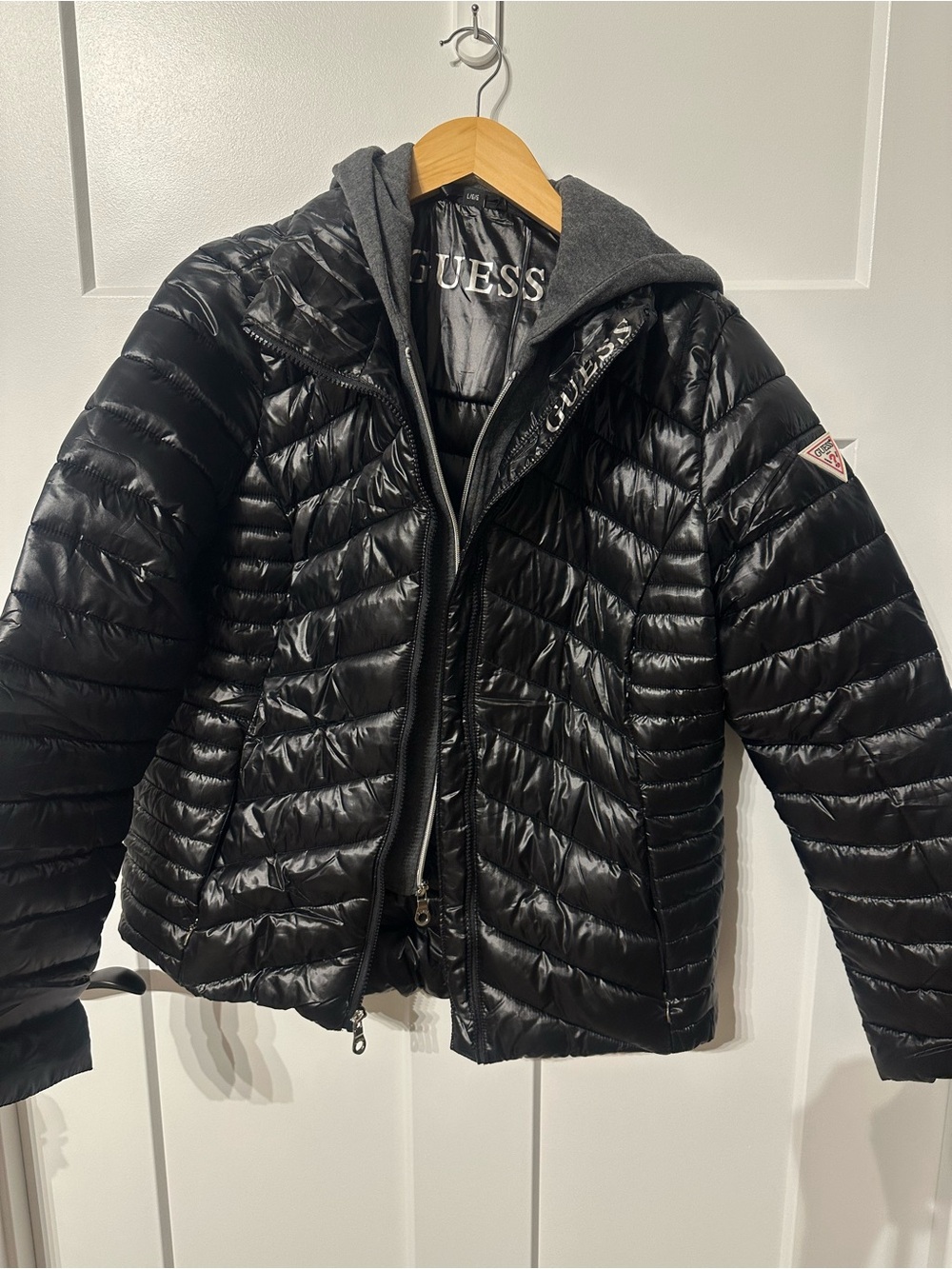 GUESS Men’s Black Quilted Hooded Puffer Jacket with Hood